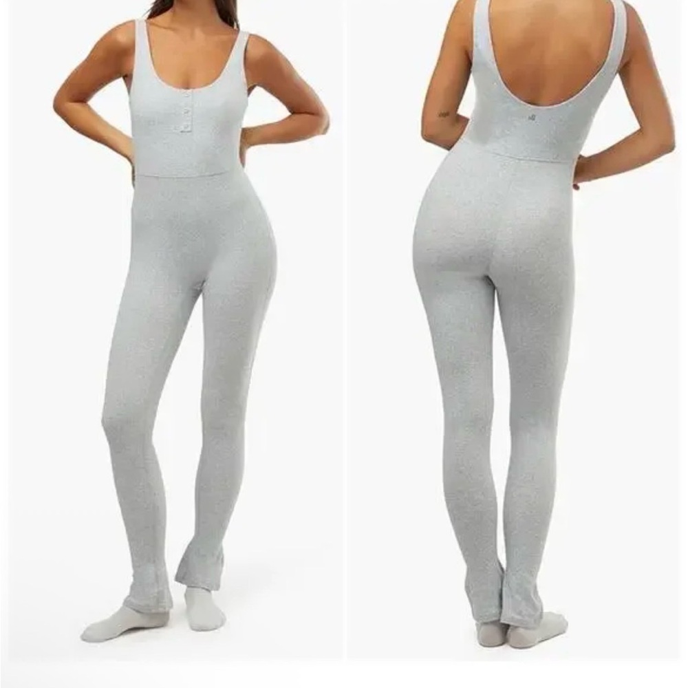 NWT WeWoreWhat Heather Gray Henley Flare Jumpsuit